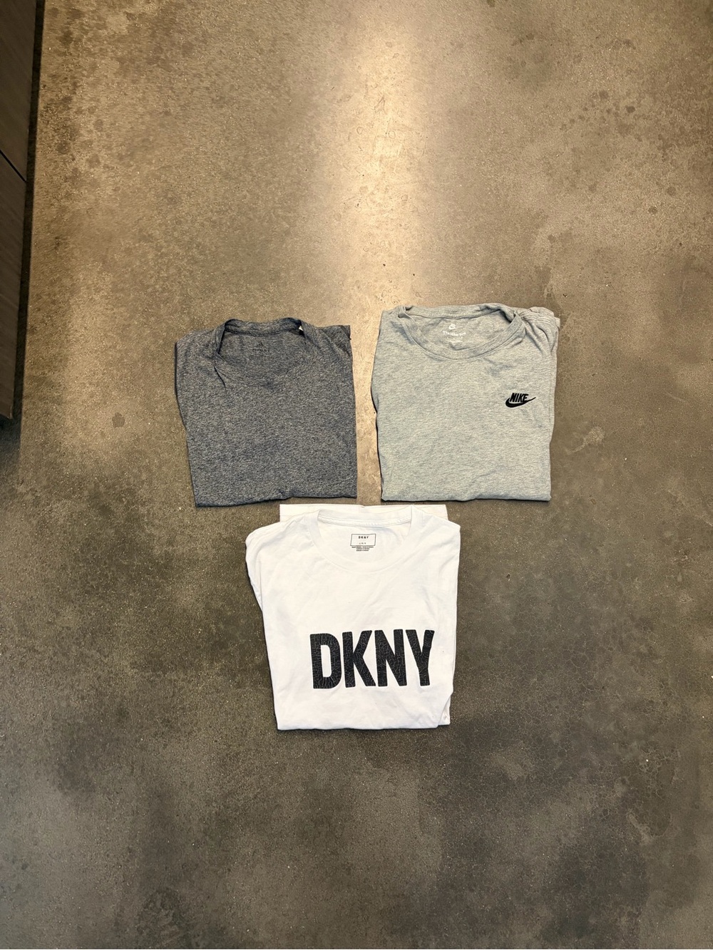DKNY White Logo Tee with Nike and Heather Gray Adidas Tops - Gymwear Shirts Tops
